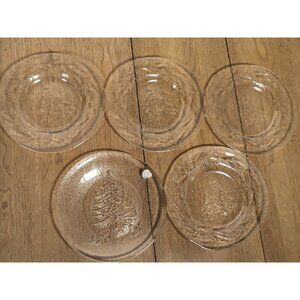 Saint - Gobain France Christmas Tree & Holly Desert Plates 8" set of 5